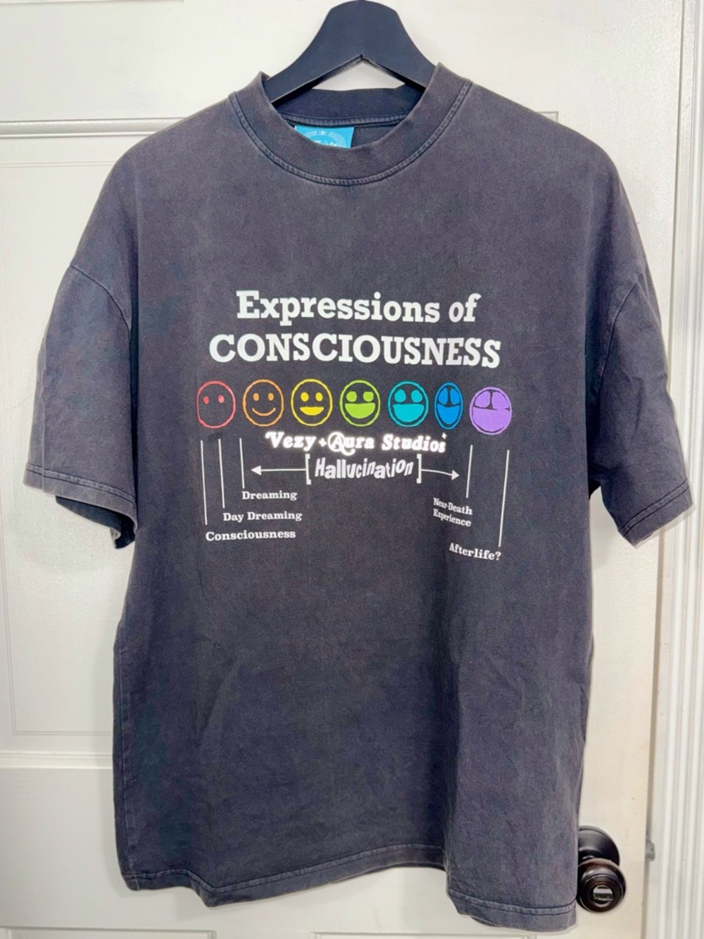 Expressions of Consciousness Graphic Tee - Black with Rainbow Faces - M